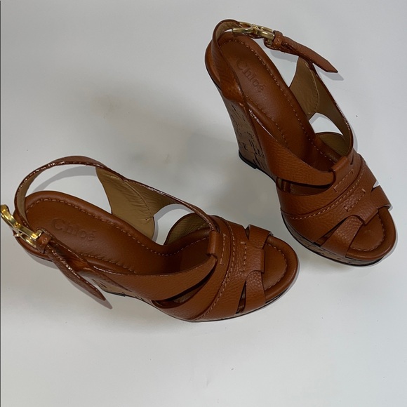 ❤️NWT CHLOE RENNA CALF 100 CORK WEDGE IN COGNAC CH16066 SIZE 39 - Picture 7 of 13
